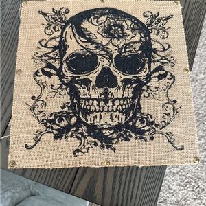Black Skull Design on Burlap Canvas